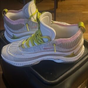 Nike Silver and Green Athletic Shoes with Breathable Mesh